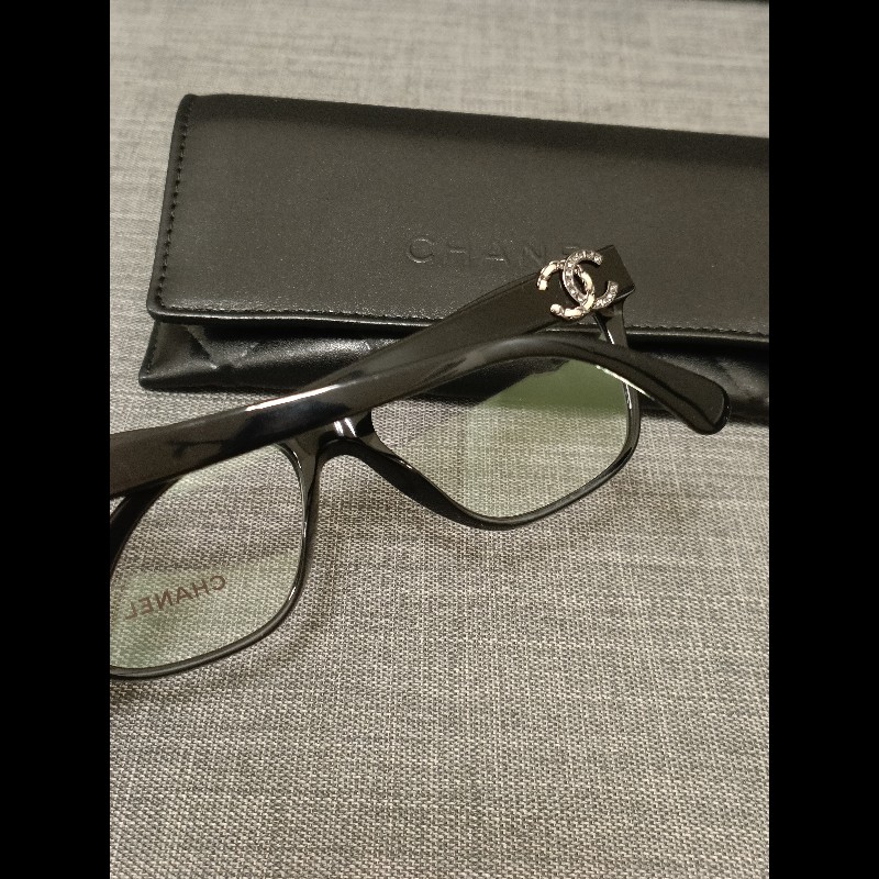 Chanel 香奈兒 皮穿鍊 鑽 抗uv黑框平光眼鏡 素顏神器-16
