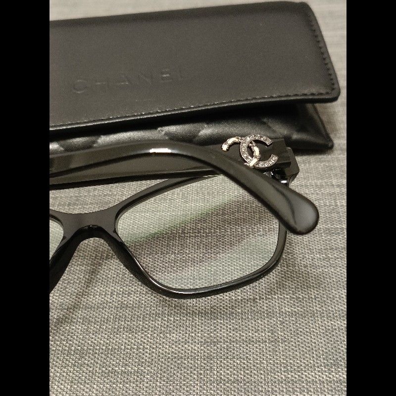 Chanel 香奈兒 皮穿鍊 鑽 抗uv黑框平光眼鏡 素顏神器-18
