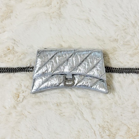 Balenciaga粉碎鏈條包 金屬銀 XS