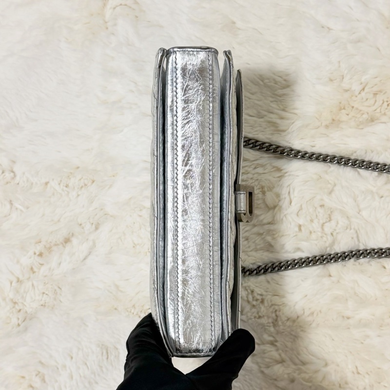 Balenciaga粉碎鏈條包 金屬銀 XS-5