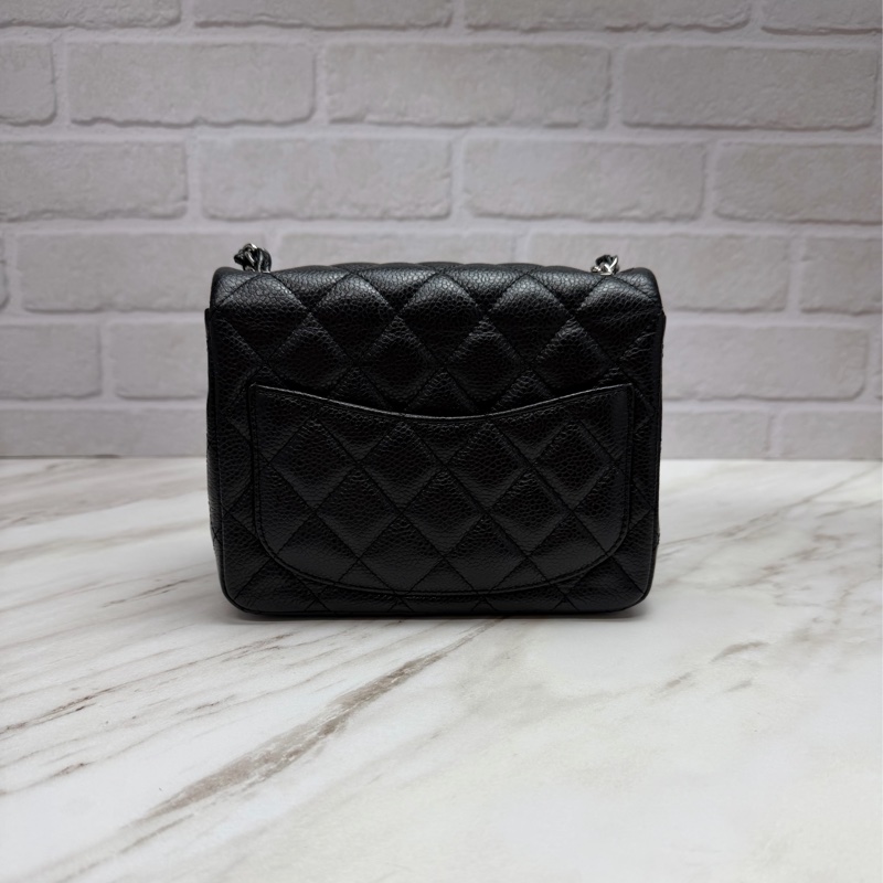 香奈兒 Chanel 方胖 荔枝牛皮 黑銀-6