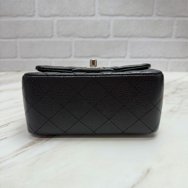 香奈兒 Chanel 方胖 荔枝牛皮 黑銀-7