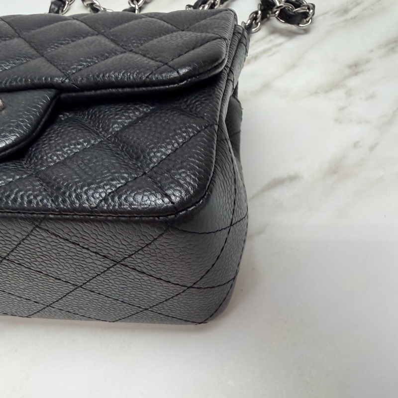 香奈兒 Chanel 方胖 荔枝牛皮 黑銀-9