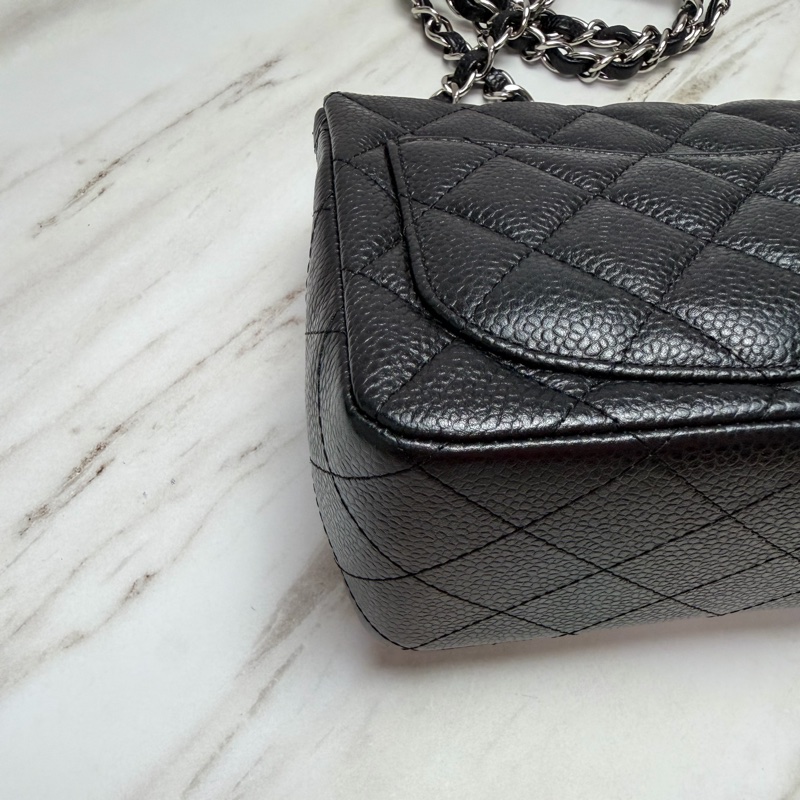 香奈兒 Chanel 方胖 荔枝牛皮 黑銀-10