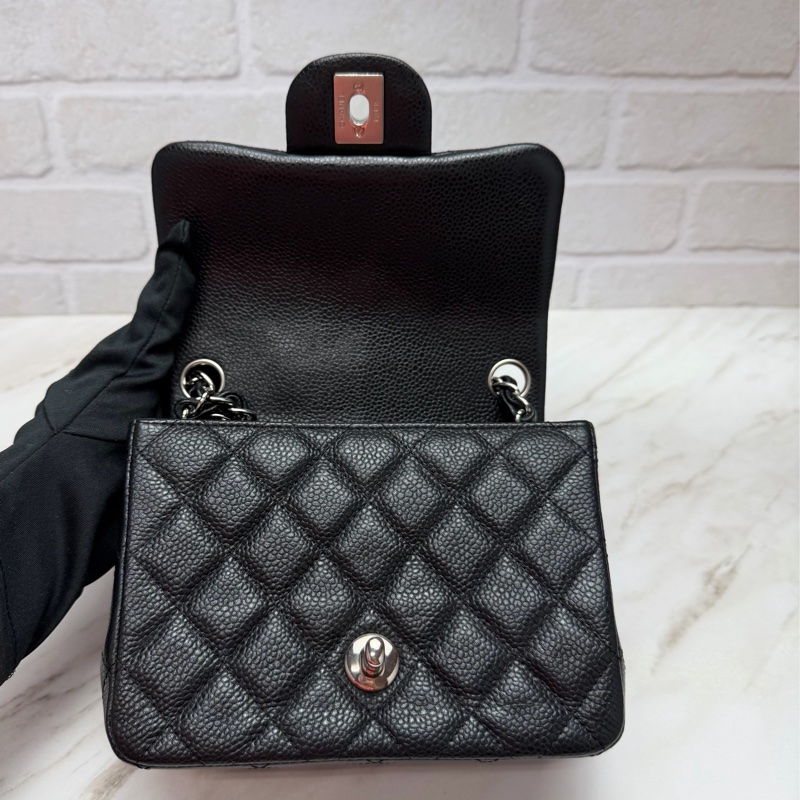 香奈兒 Chanel 方胖 荔枝牛皮 黑銀-12