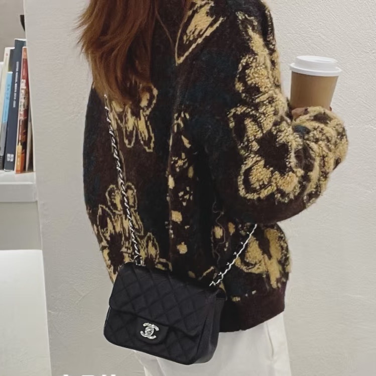 香奈兒 Chanel 方胖 荔枝牛皮 黑銀-16