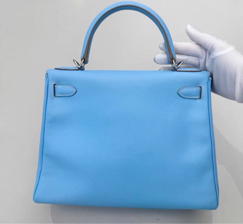98新 Hermes 愛馬仕 Kelly28 糖果藍內拼牛仔藍銀扣 E皮 方塊O刻-1