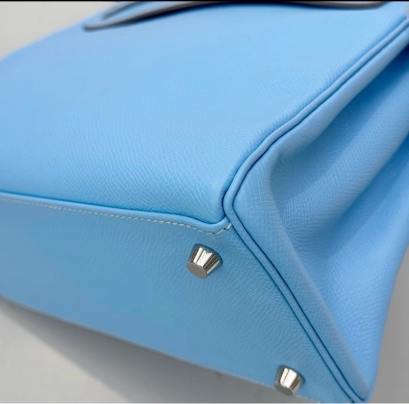 98新 Hermes 愛馬仕 Kelly28 糖果藍內拼牛仔藍銀扣 E皮 方塊O刻-4