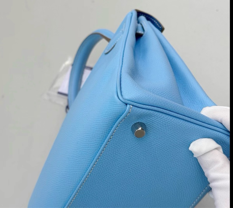 98新 Hermes 愛馬仕 Kelly28 糖果藍內拼牛仔藍銀扣 E皮 方塊O刻-7