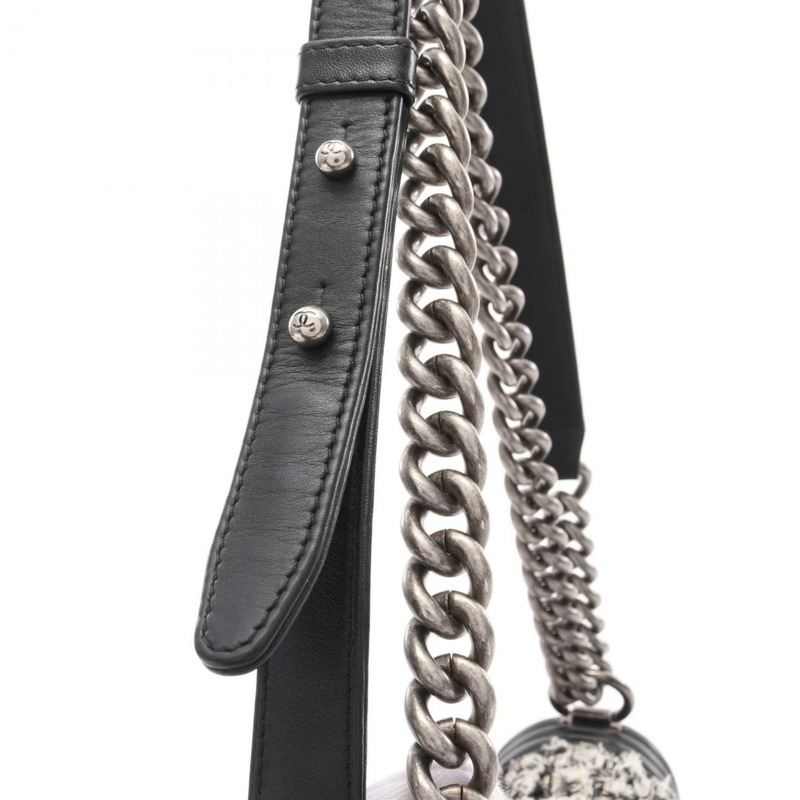 香奈兒 Boy Chanel 單肩包,皮革和織物材質,女士,黑白配色,A67086-5