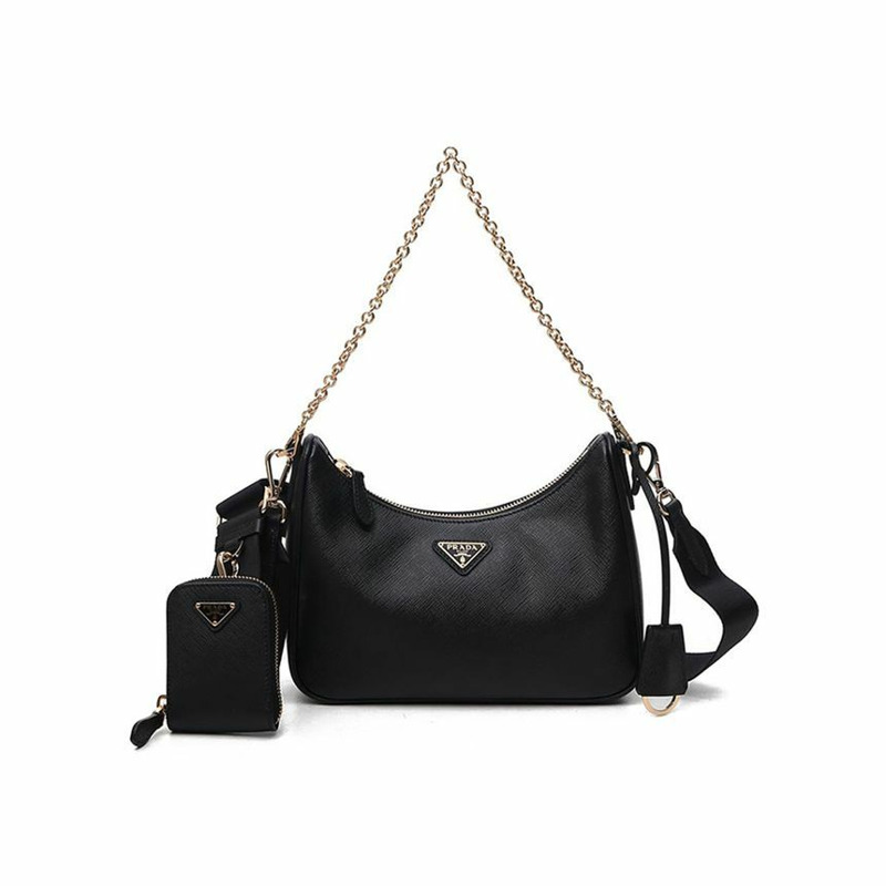 PRADA Saffiano 2005 復刻版單肩斜背包 黑色 1BH204 NZV F0632-0