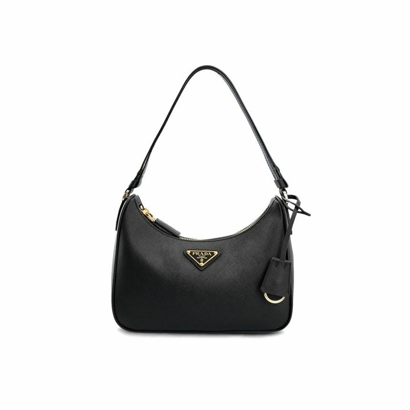 PRADA Saffiano 三角形 Logo 單肩 Hobo 包 黑色 1BC204 NZV F0632-0