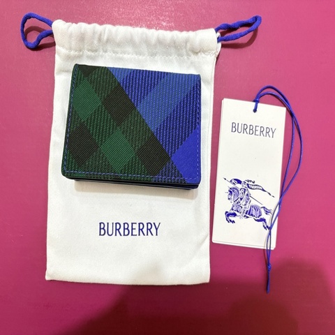 BURBERRY 藍色格紋防刮皮革卡夾