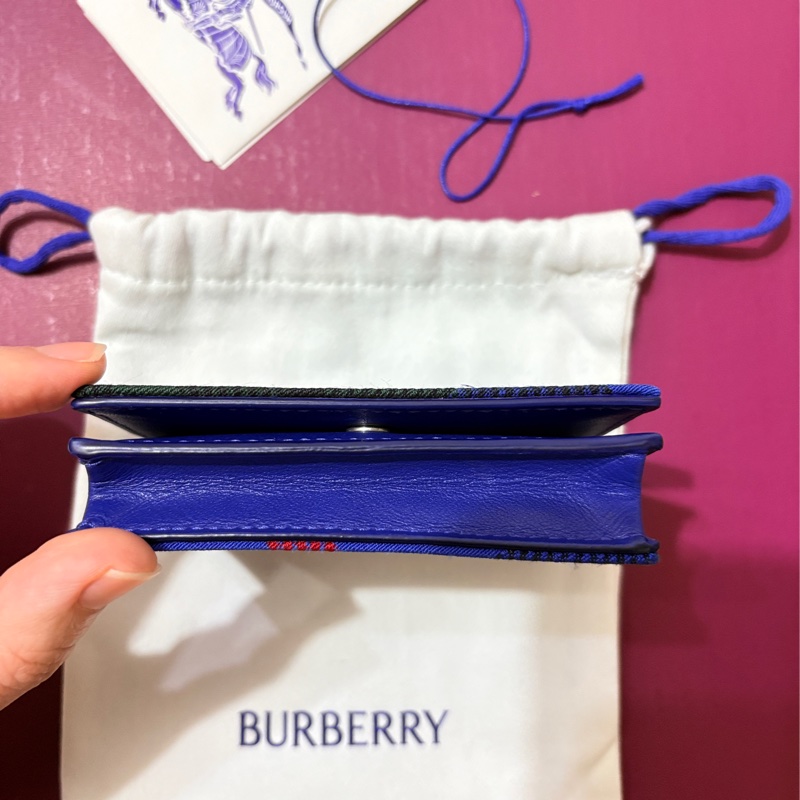 BURBERRY 藍色格紋防刮皮革卡夾-9