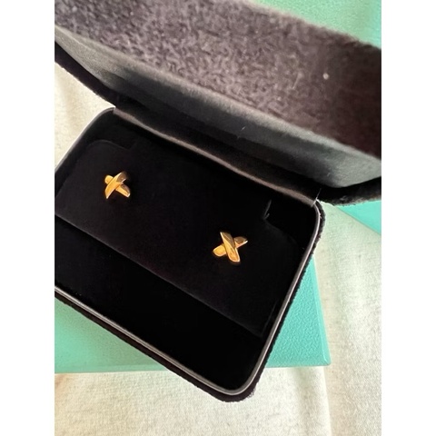 古董級二手真品Tiffany signature vintage 750 K金耳環