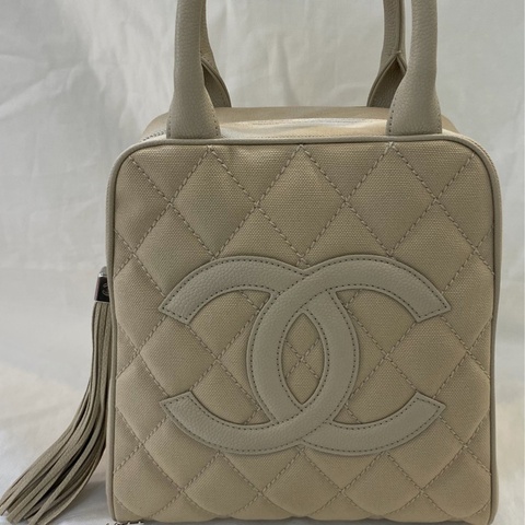 Chanel 手提帆布流蘇老香 米白