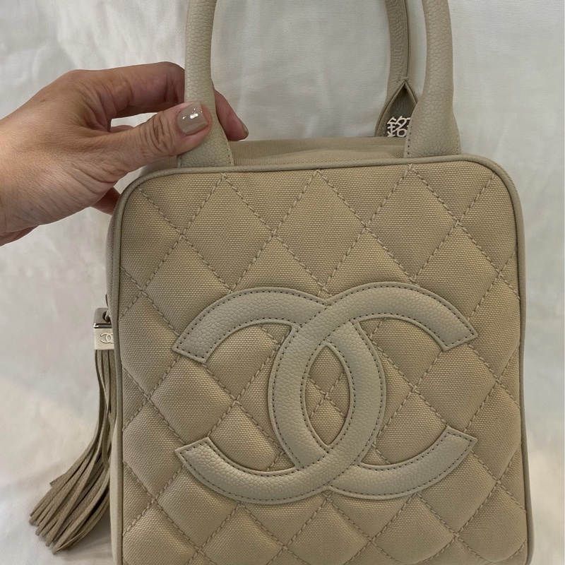 Chanel 手提帆布流蘇老香 米白-3