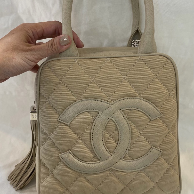 Chanel 手提帆布流蘇老香 米白-4