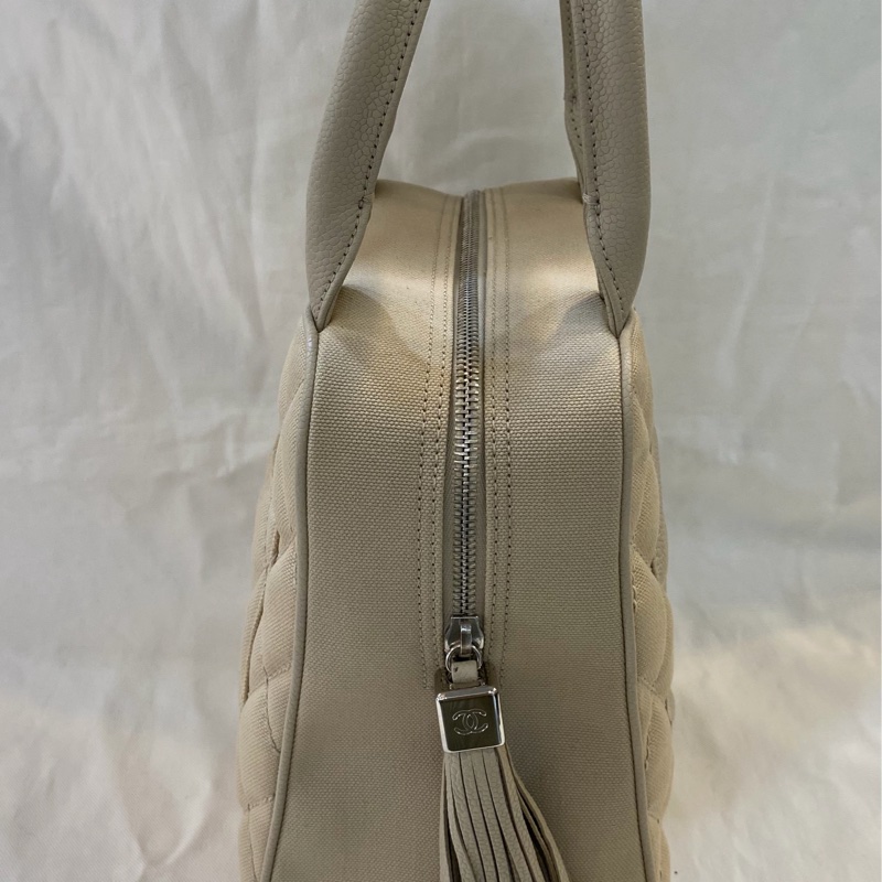 Chanel 手提帆布流蘇老香 米白-9
