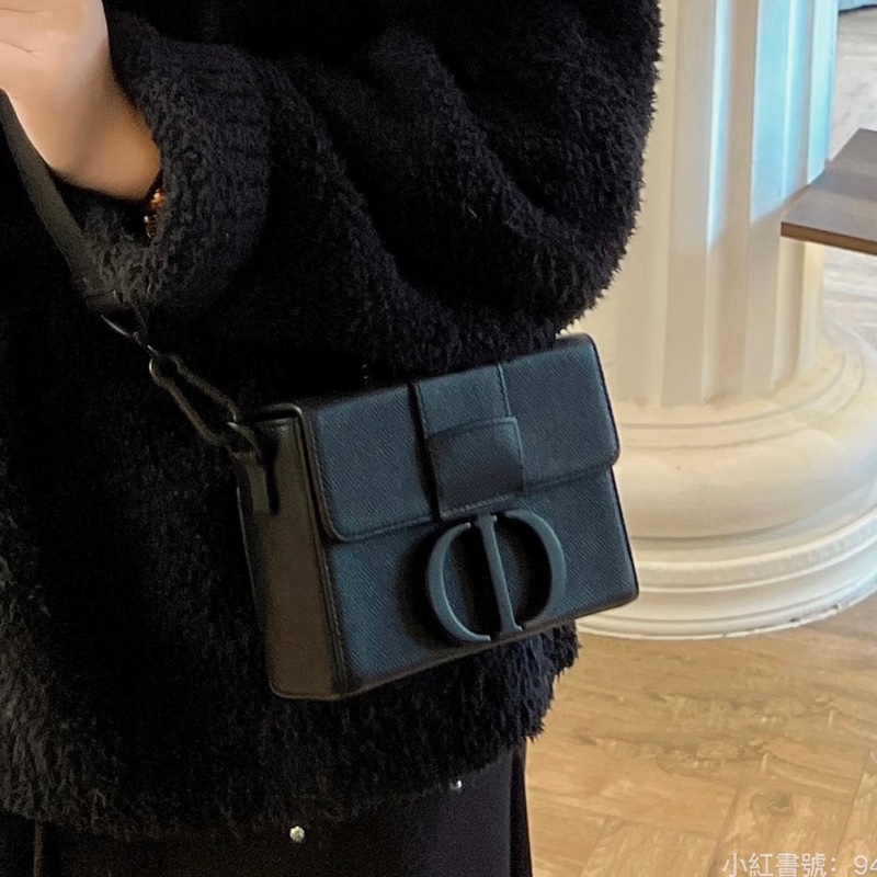 質感必收款✨99新Dior迪奧全黑霧面牛皮蒙田30Box盒子包單肩斜挎包-0