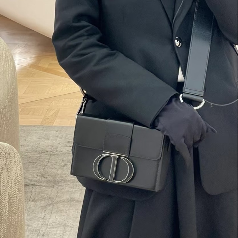 質感必收款✨99新Dior迪奧全黑霧面牛皮蒙田30Box盒子包單肩斜挎包-2