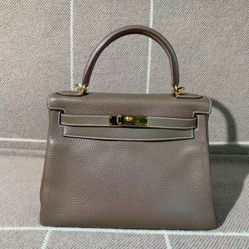Hermes愛馬仕Kelly28大象灰Togo皮金扣T刻-0