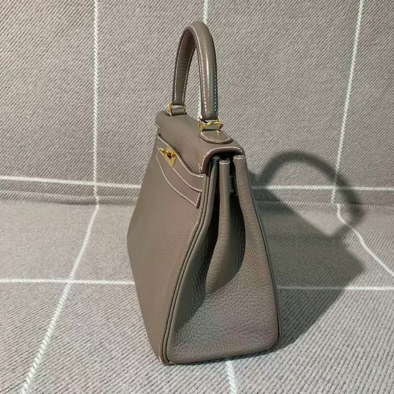 Hermes愛馬仕Kelly28大象灰Togo皮金扣T刻-3