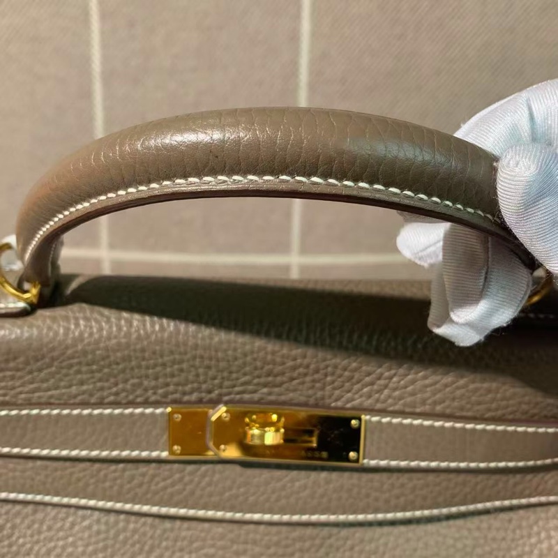 Hermes愛馬仕Kelly28大象灰Togo皮金扣T刻-4