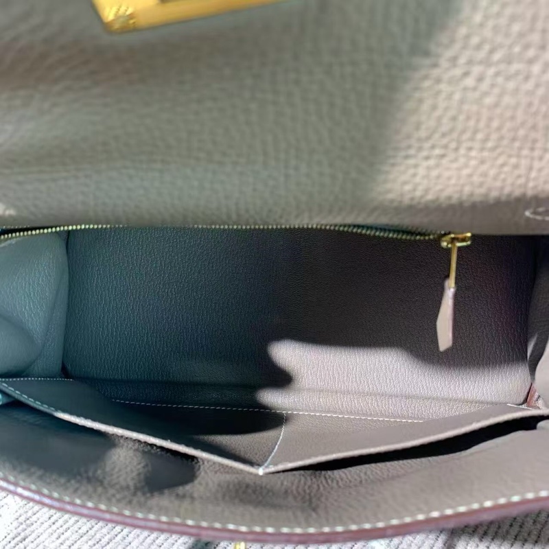 Hermes愛馬仕Kelly28大象灰Togo皮金扣T刻-5