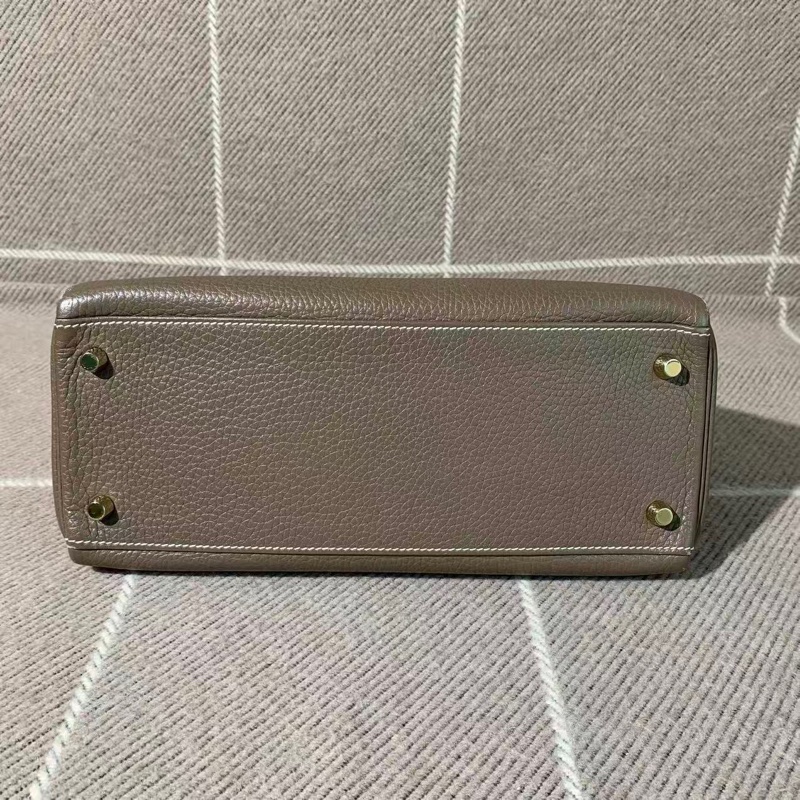 Hermes愛馬仕Kelly28大象灰Togo皮金扣T刻-8