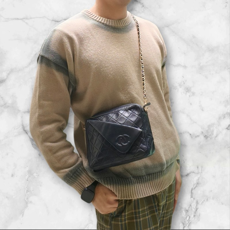 ㊣✨CHANEL✨香奈兒 黑色 老香 小香 Vintage 菱格紋 相機包 手拿包 肩背包 斜背包/二手包/二手精品🌳二手樹屋🌳-52