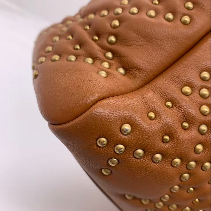 二手Dior 迪奧戴妃五格鉚釘菱格紋牛皮焦糖色金扣手提包單肩包,正常使用痕跡-12