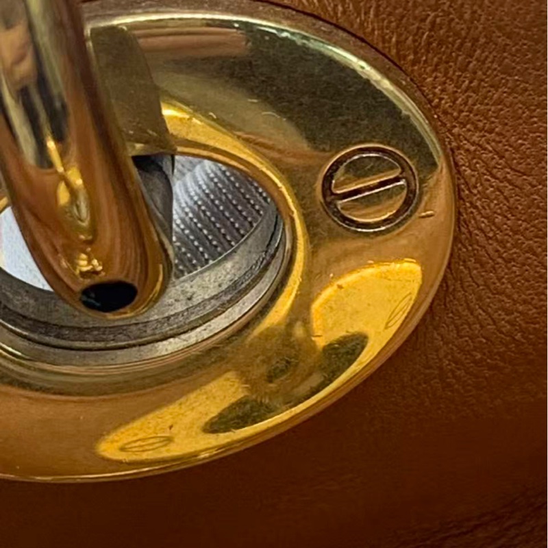 二手Dior 迪奧戴妃五格鉚釘菱格紋牛皮焦糖色金扣手提包單肩包,正常使用痕跡-15