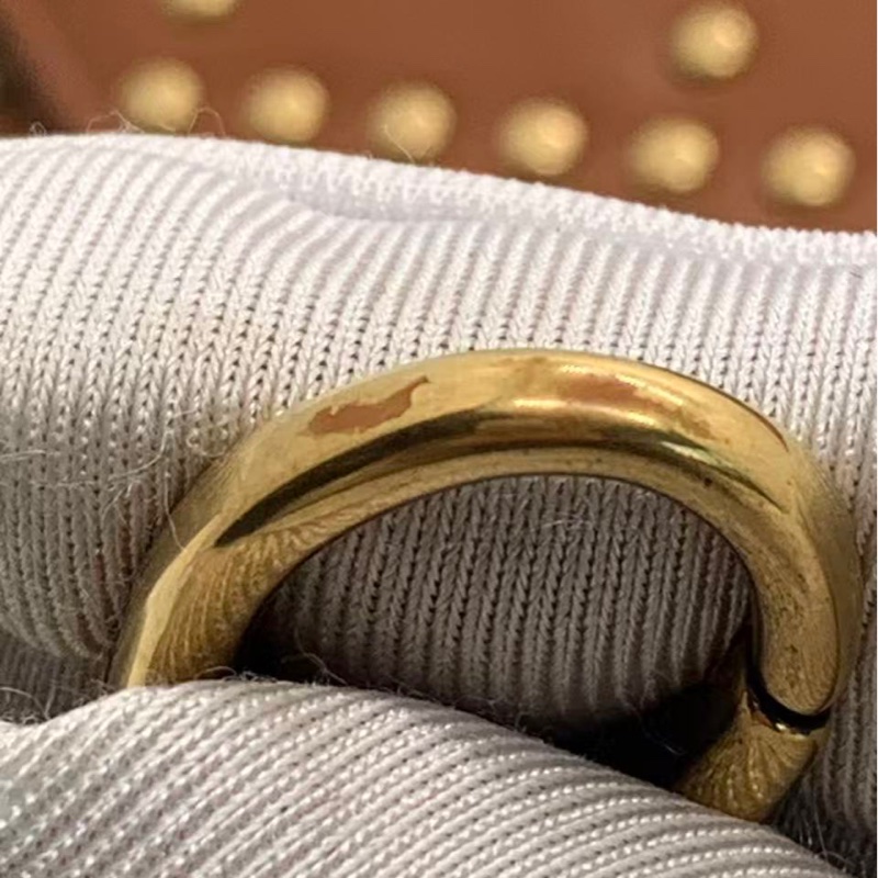 二手Dior 迪奧戴妃五格鉚釘菱格紋牛皮焦糖色金扣手提包單肩包,正常使用痕跡-22