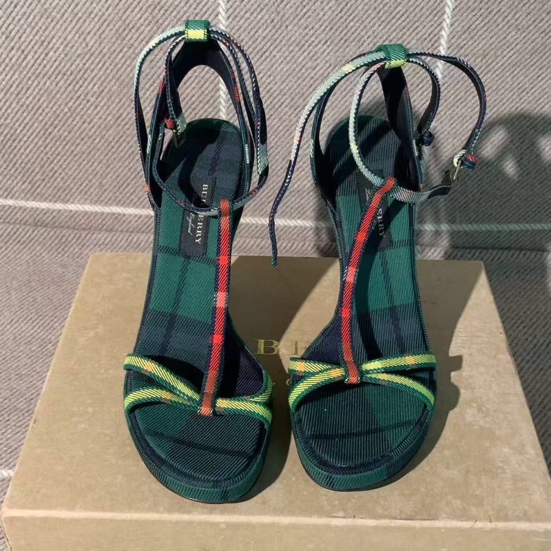 Burberry巴寶莉走秀款高跟鞋限量版圓錐高跟38碼，經典格紋綠黃黑高端配色-1