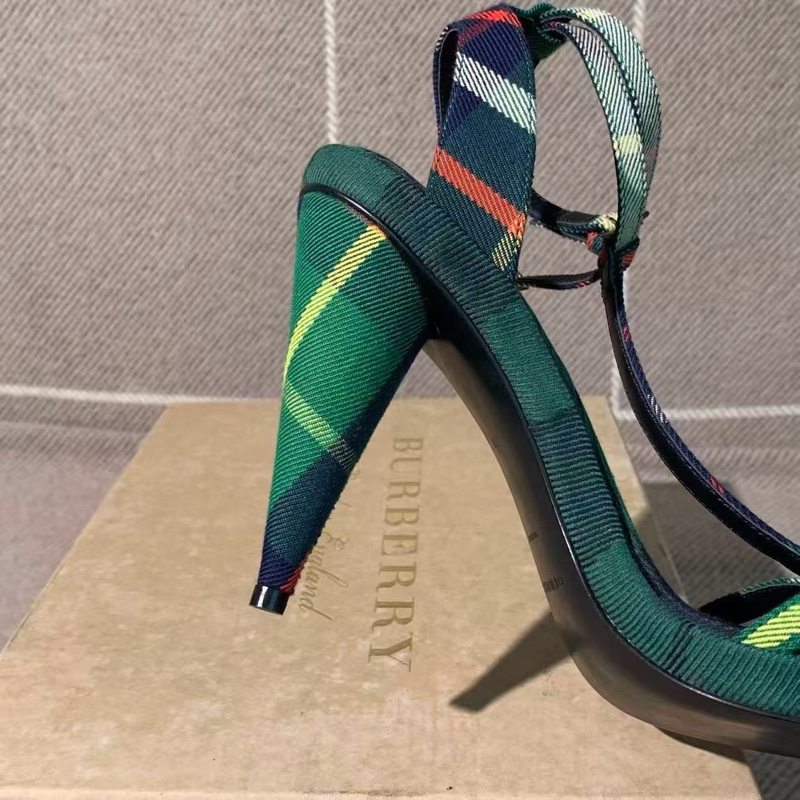 Burberry巴寶莉走秀款高跟鞋限量版圓錐高跟38碼，經典格紋綠黃黑高端配色-3