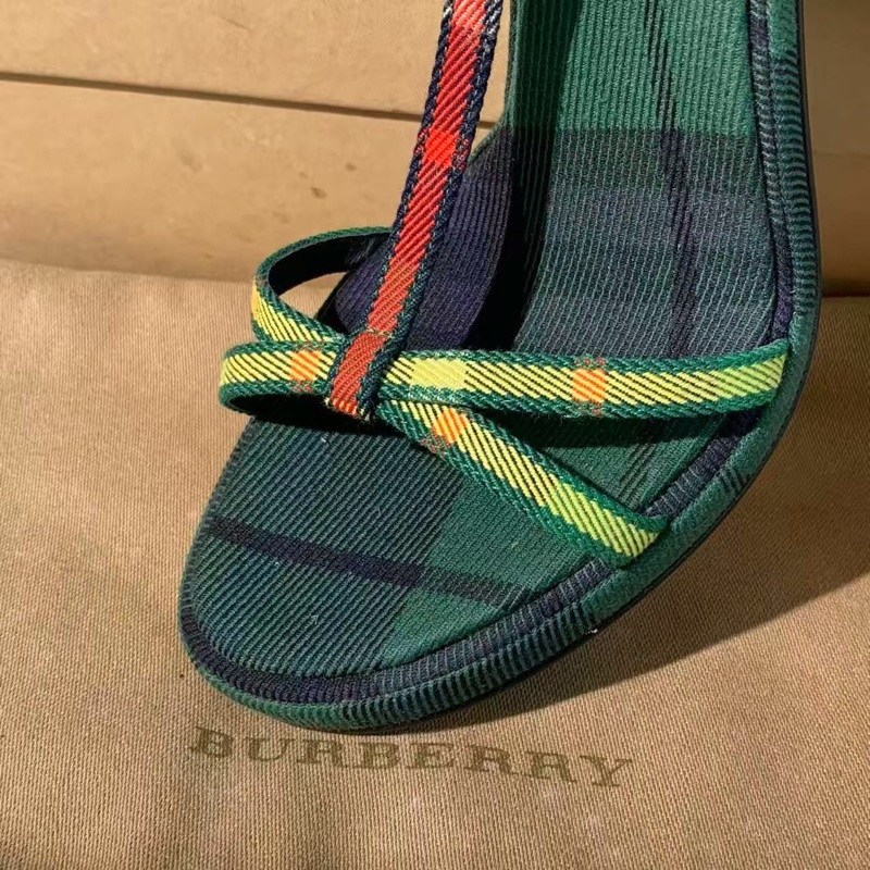 Burberry巴寶莉走秀款高跟鞋限量版圓錐高跟38碼，經典格紋綠黃黑高端配色-5