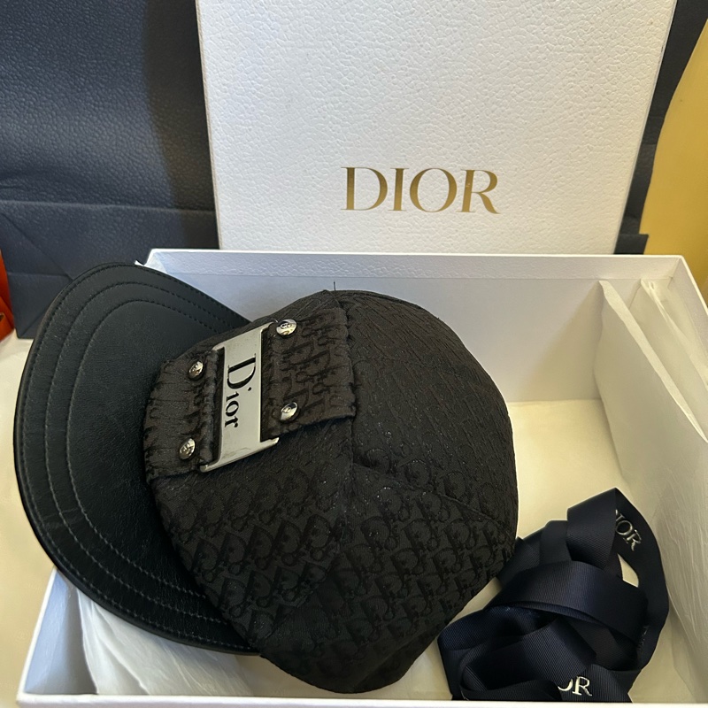 Dior （Punk 黑亮金銀絲D logo圖騰+皮革）棒球帽👩🏻‍🦰稀有款；美品-0