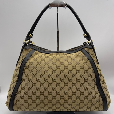 Gucci古驰老花帆布拼皮腋下包