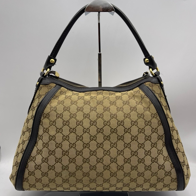 Gucci古驰老花帆布拼皮腋下包-0