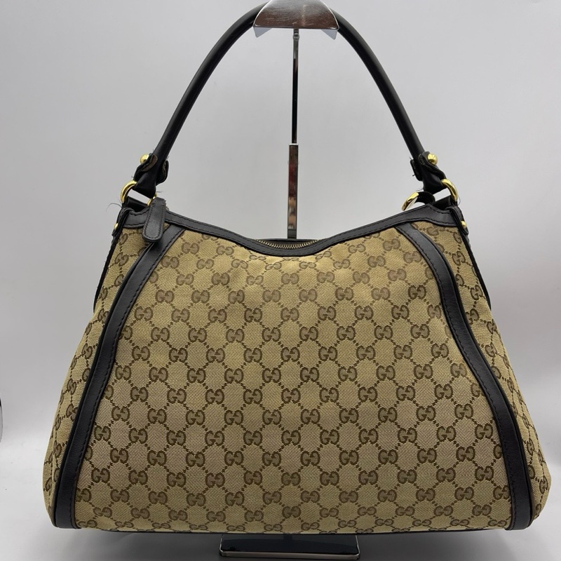 Gucci古驰老花帆布拼皮腋下包-1