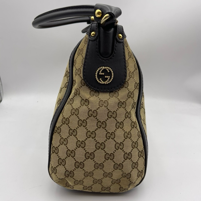 Gucci古驰老花帆布拼皮腋下包-2