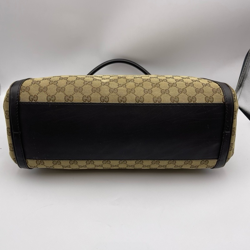 Gucci古驰老花帆布拼皮腋下包-4