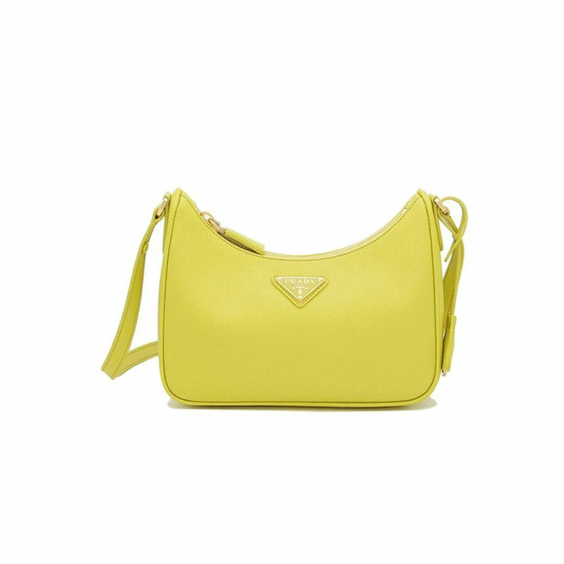 PRADA Saffiano 三角形 Logo 單肩 Hobo 包 黃色 1BC204 NZV F0YN4-0