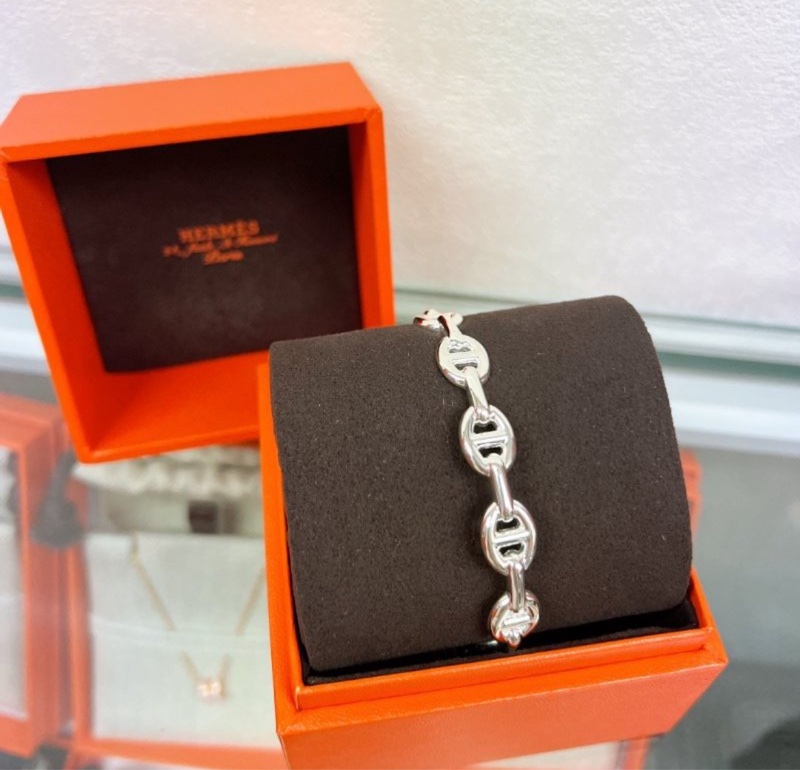 全新 SH/LG Hermes 豬鼻子銀手環 chaine d’ancre enchainee-0