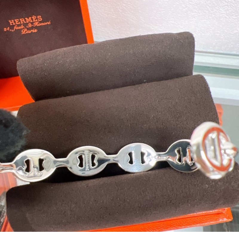 全新 SH/LG Hermes 豬鼻子銀手環 chaine d’ancre enchainee-1