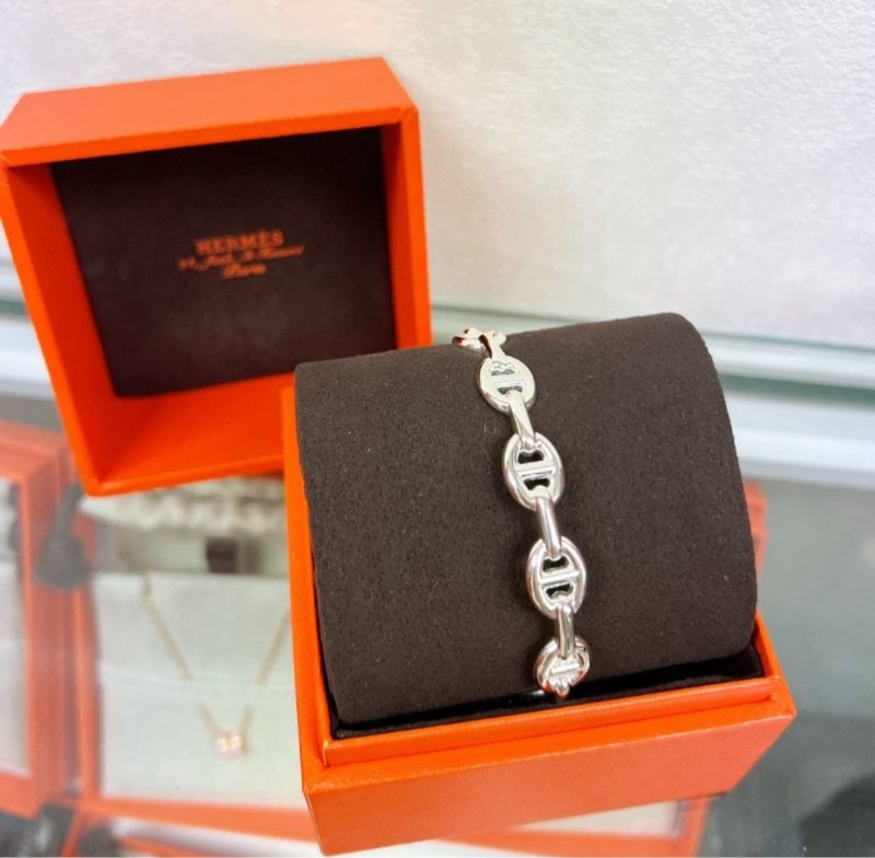 全新 SH/LG Hermes 豬鼻子銀手環 chaine d’ancre enchainee-4