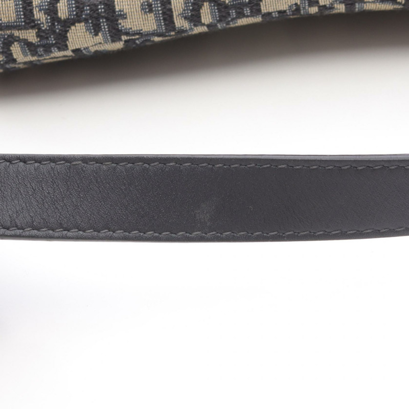 Dior馬鞍包 Oblique 提花手提包帆布皮革米色海軍藍二手女款-5