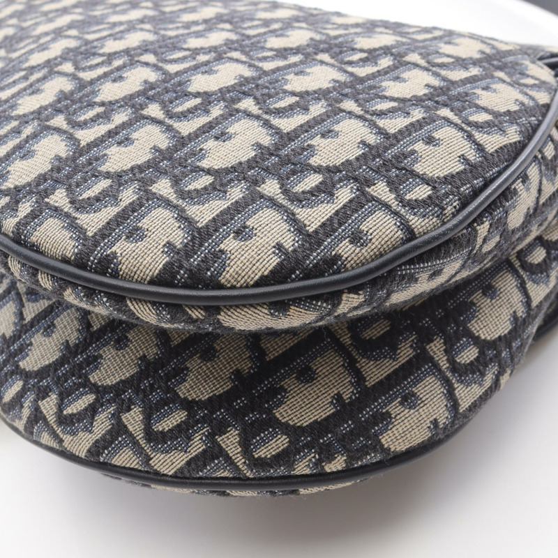 Dior馬鞍包 Oblique 提花手提包帆布皮革米色海軍藍二手女款-6