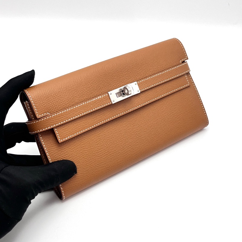 Hermes愛馬仕金棕Kelly 長夾、長錢包Long wallet-9